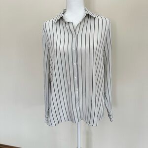 Chic Striped Button Down Shirt in White and Black